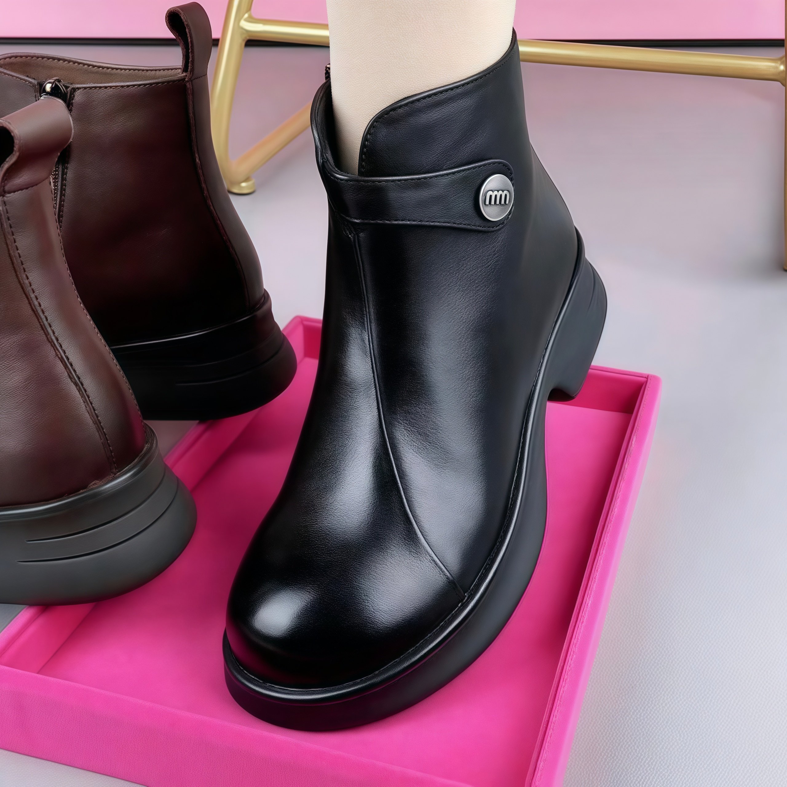 头层牛皮马丁靴女单靴2025秋冬新款加绒短靴真皮粗跟中老年妈妈鞋,女鞋,马丁靴,淘宝优惠券,粉丝福利购,淘宝优惠卷