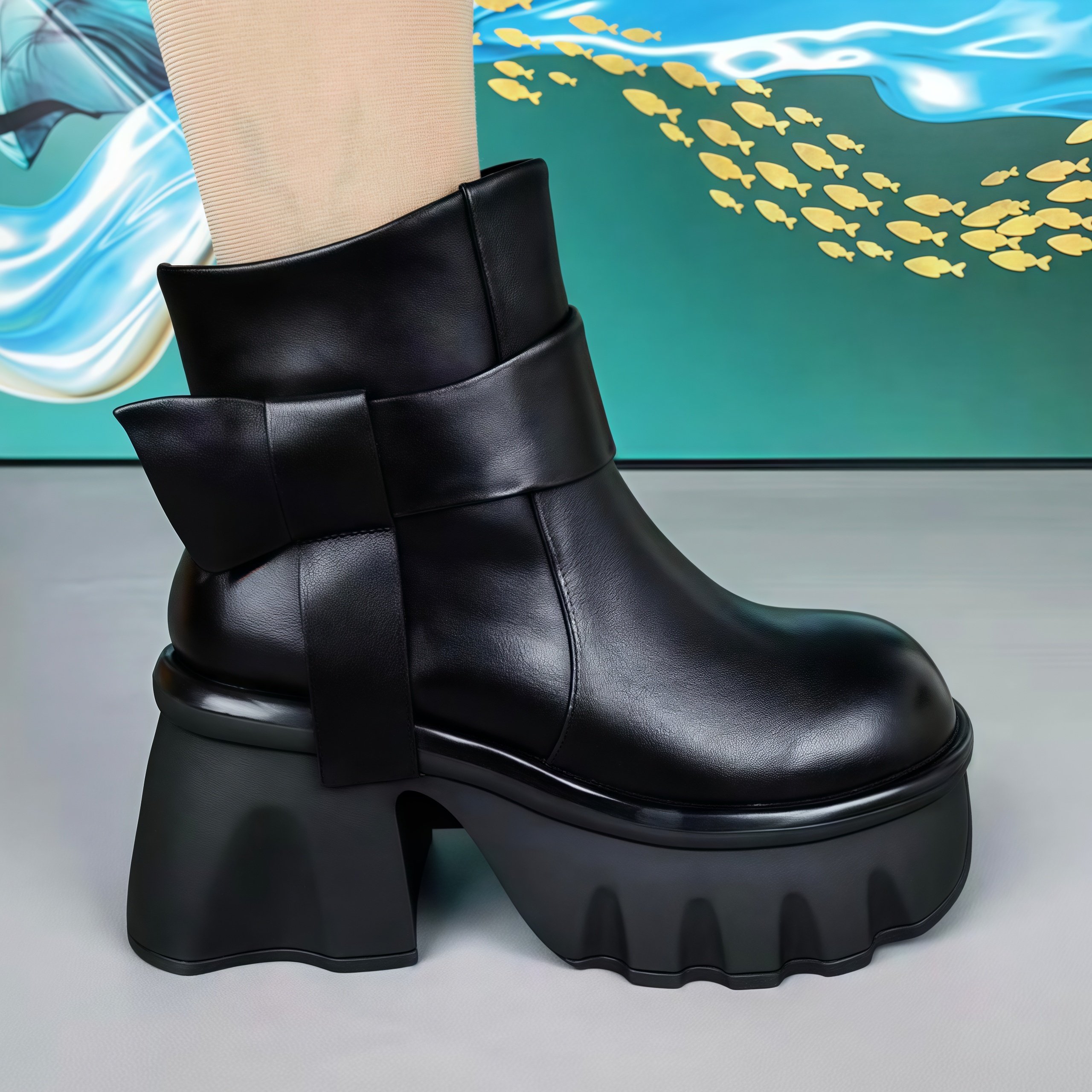 头层牛皮马丁靴女冬季新款皮毛一体羊毛短靴粗跟厚底小个子增高鞋,女鞋,马丁靴,淘宝优惠券,粉丝福利购,淘宝优惠卷