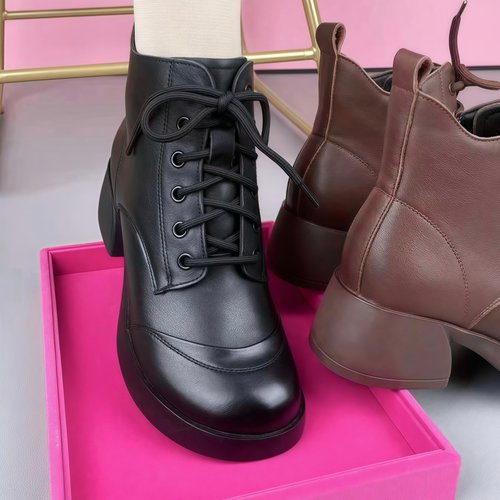 头层牛皮马丁靴女秋冬新款英伦短靴真皮粗跟软底皮毛一体羊毛棉靴