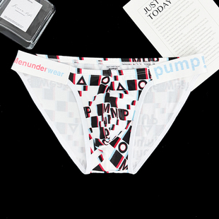 格子薄款 Men 男三角内裤 underwear U凸性感低腰潮流运动青年 pump
