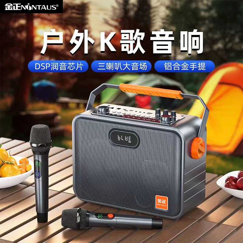 金正广场舞音响户外式小型蓝牙音箱大音量k歌家用带无线话筒