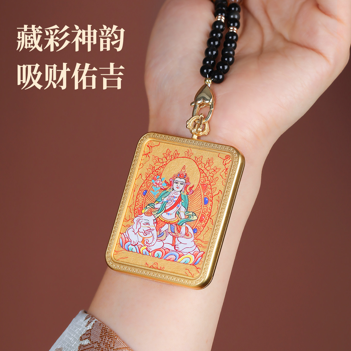 藏式唐卡佛像黑珠手工可调项链