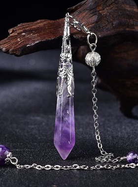 灵摆吊坠天然黄粉白紫水晶黑曜石萤石灰月光套装男女项链复古情侣