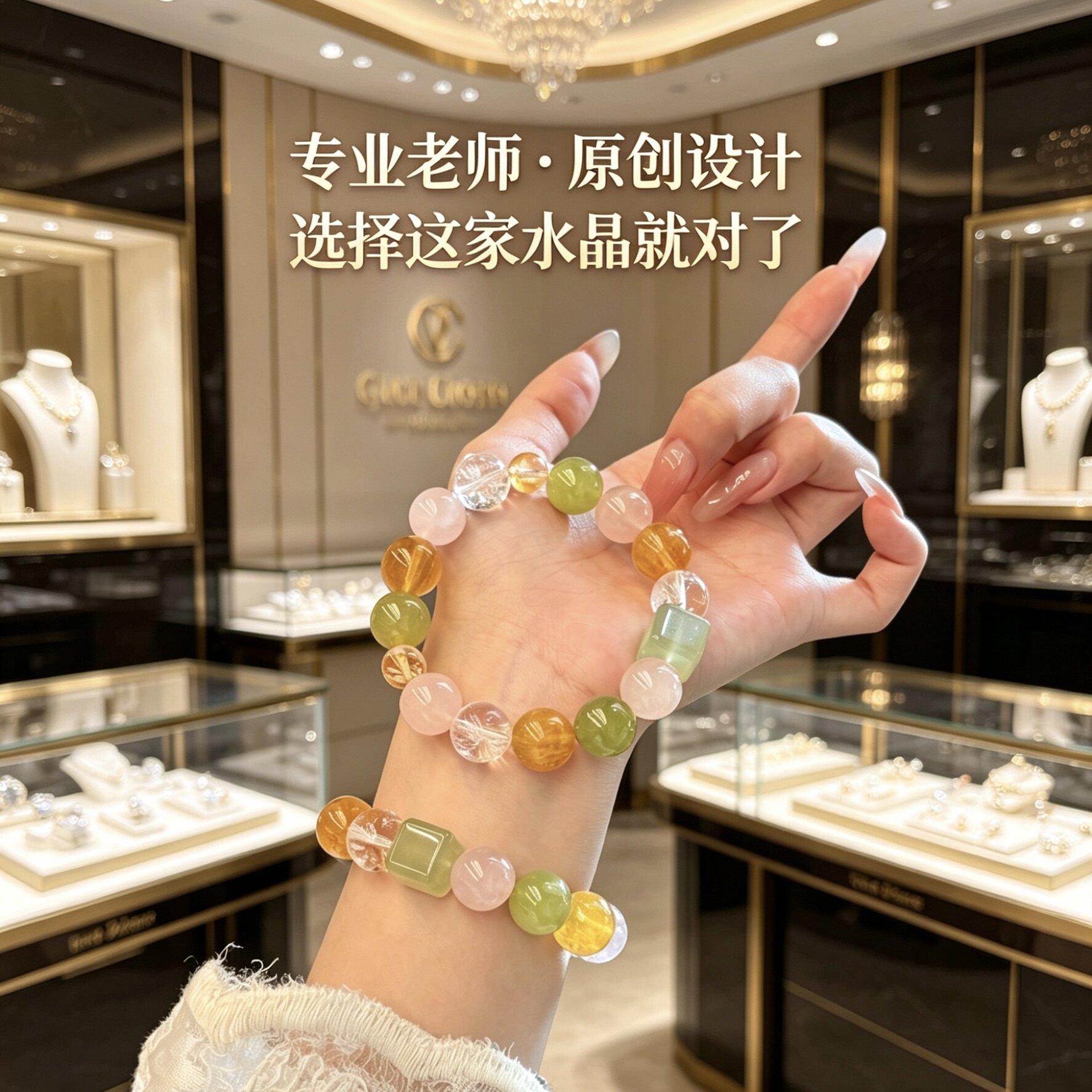 【唯美花语】原创天然春日多宝水晶手串黄萤石粉水晶岫玉方糖手链