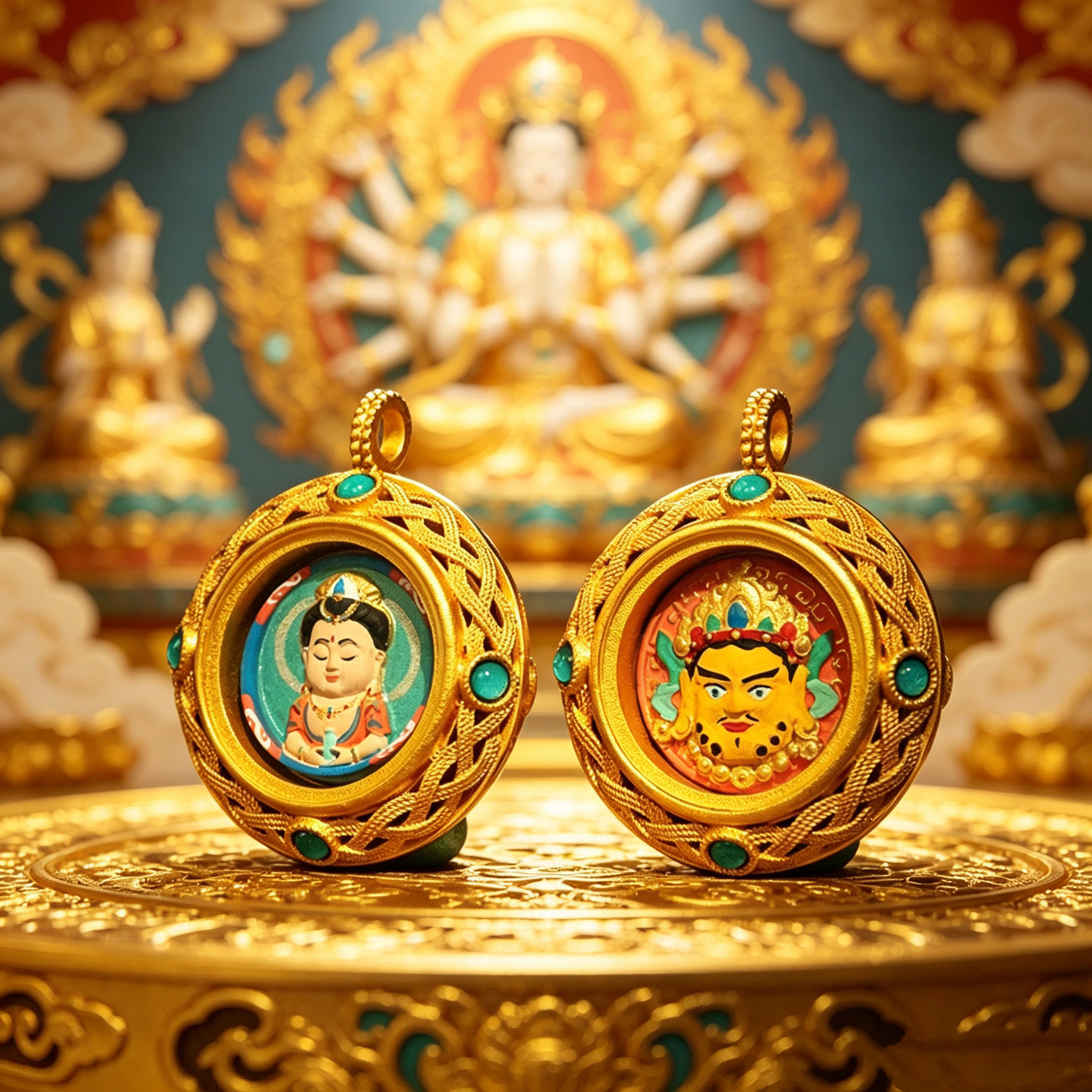 擦擦唐卡 手绘扎基拉姆五爷八大守护浮雕唐卡 配饰绿度母文殊擦擦