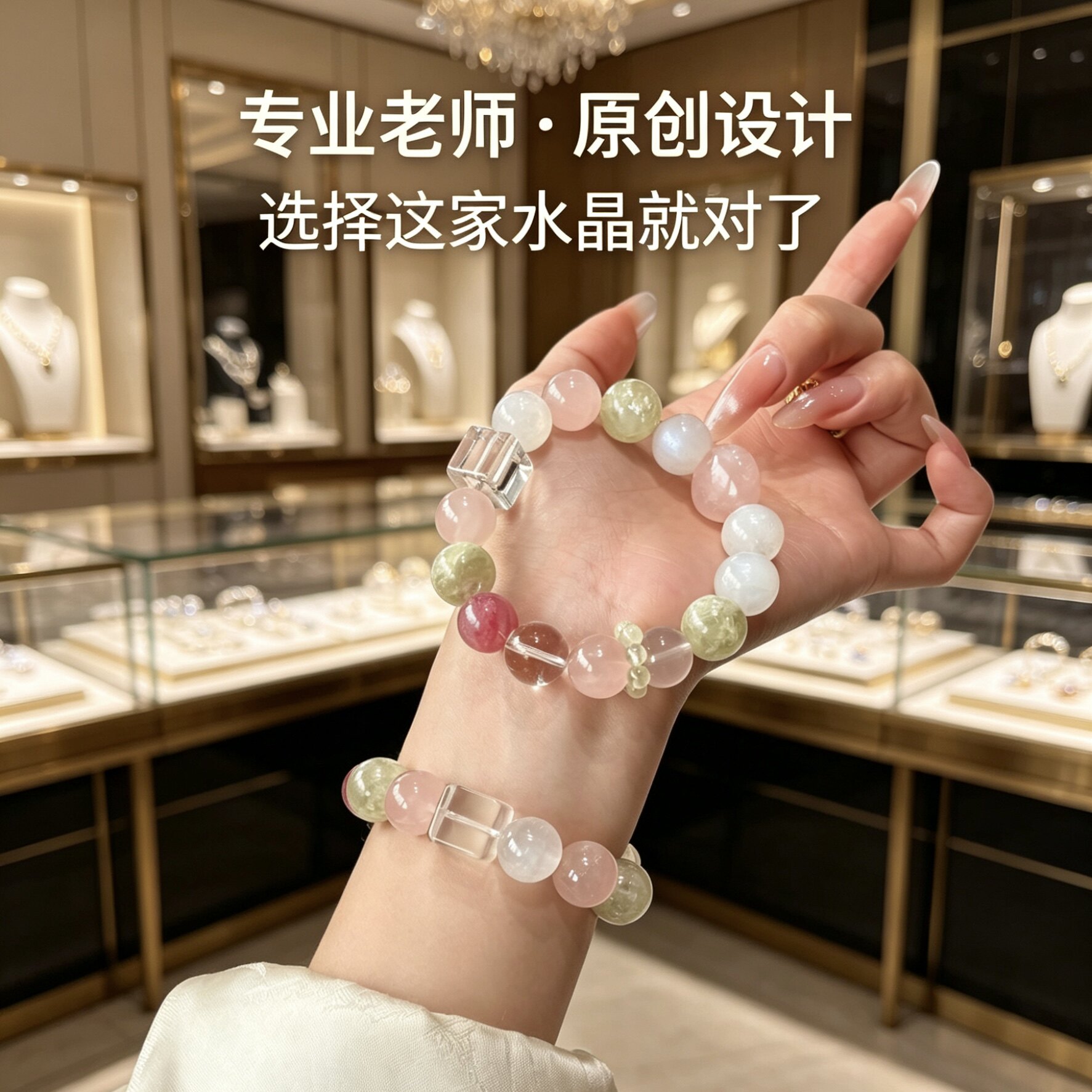天然多宝水晶手串温柔甜美清新百搭粉水晶手链爱心蓝月光绿祖母女