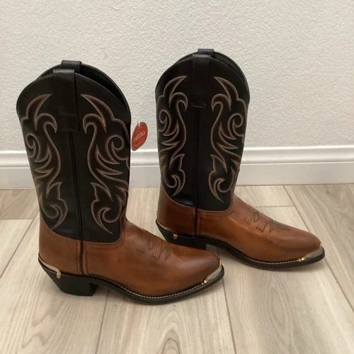 美国laredo真皮牛皮树叶刺绣前后马刺金属头骑马靴西部牛仔靴男靴