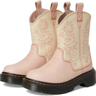 美国Martens儿童女靴优质牛皮印花马丁靴牛筋底短靴中筒靴子