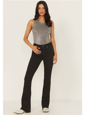 美国SHYANNE春夏纯黑色纯棉中腰微喇牛仔裤长裤提臀收腰细腿女裤