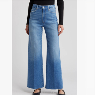 毛边牛仔裤 春夏阔腿裤 女 直筒裤 美国产paige高腰弹力涤棉提臀修身