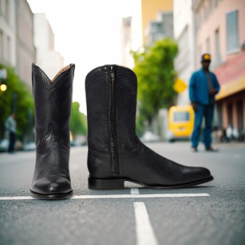 STETSON光滑牛皮真皮纯色骑马靴