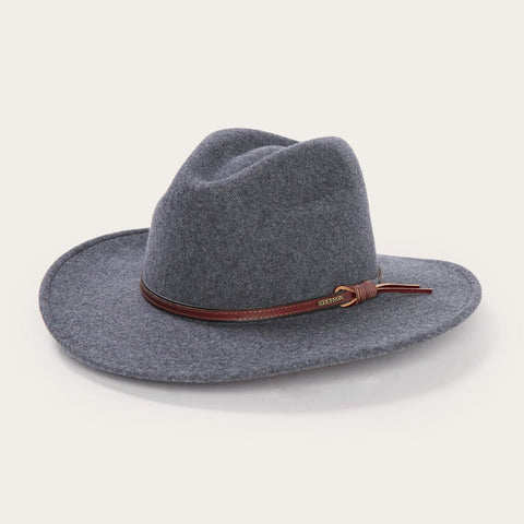 美国正品Stetson美利奴羊毛毡帽谍战帽灰色礼帽赌徒款西部牛仔帽