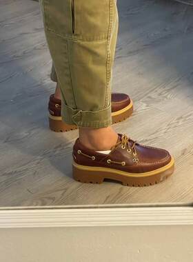 TIMBERLAND牛皮真皮里单鞋圆头松糕跟厚底鞋帆船鞋增高女鞋摇摇鞋