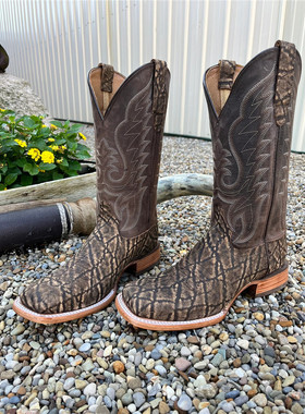 美国代购Durango树脂纹牛皮刺绣方头高筒复古西部牛仔靴男骑马靴