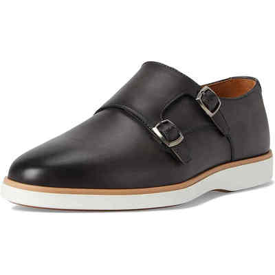 西班牙产Magnanni小牛皮真皮双搭扣商务休闲皮鞋舒适透气男乐福鞋