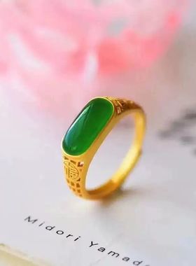 时尚男女同款民族风活口戒指福字绿戒指ZD0602