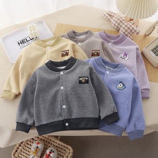 儿童薄绒开衫 休闲百搭卡通上衣宝宝加绒棒球服 外套男女童秋冬新款