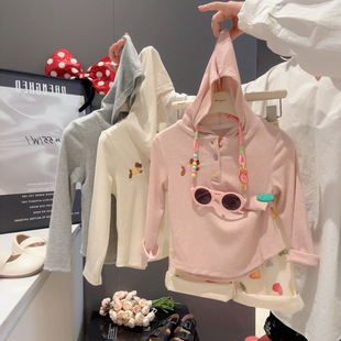 儿童连帽打底衫女童春秋薄款卫衣女孩洋气长袖外穿休闲上衣