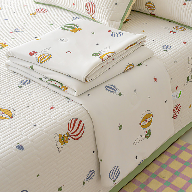 夏凉被凉席四件套床盖款夏季卡通凉感丝轻奢夏被可水洗空调三件套