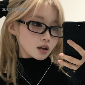 辣妹风格 美式 凹造型平光镜 时尚 复古小方形眼镜框女黑色配度数韩版