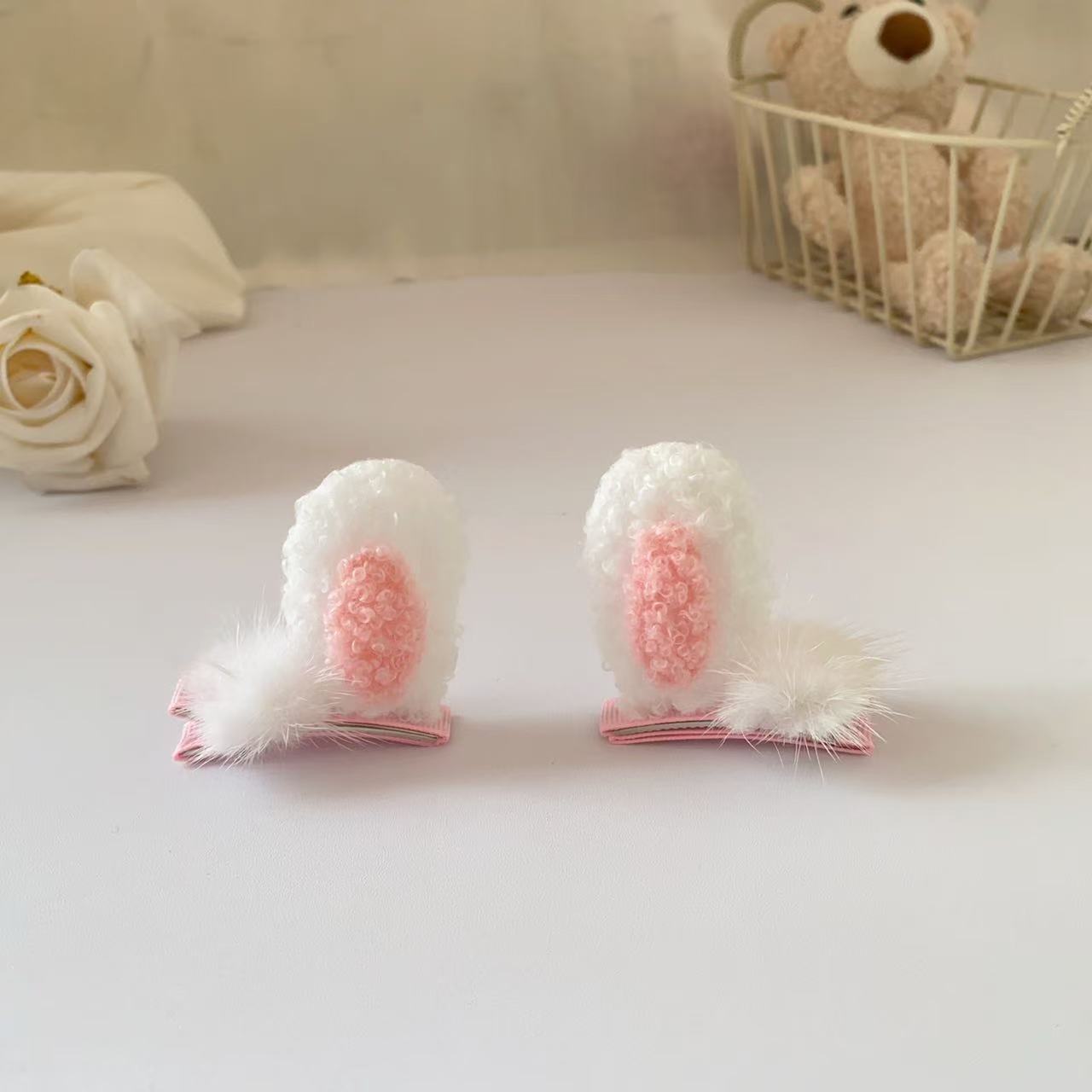 儿童发饰可爱毛绒绒小兔子耳朵发夹女童宝宝猫咪头饰刘海夹子边夹