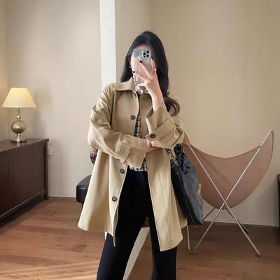 禾同款！英伦风春季女装中长款女士羊毛大衣小个子风衣外套
