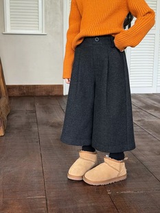 吉小可2025冬季新款儿童加绒加厚阔腿女童韩版假两件直筒九分裤