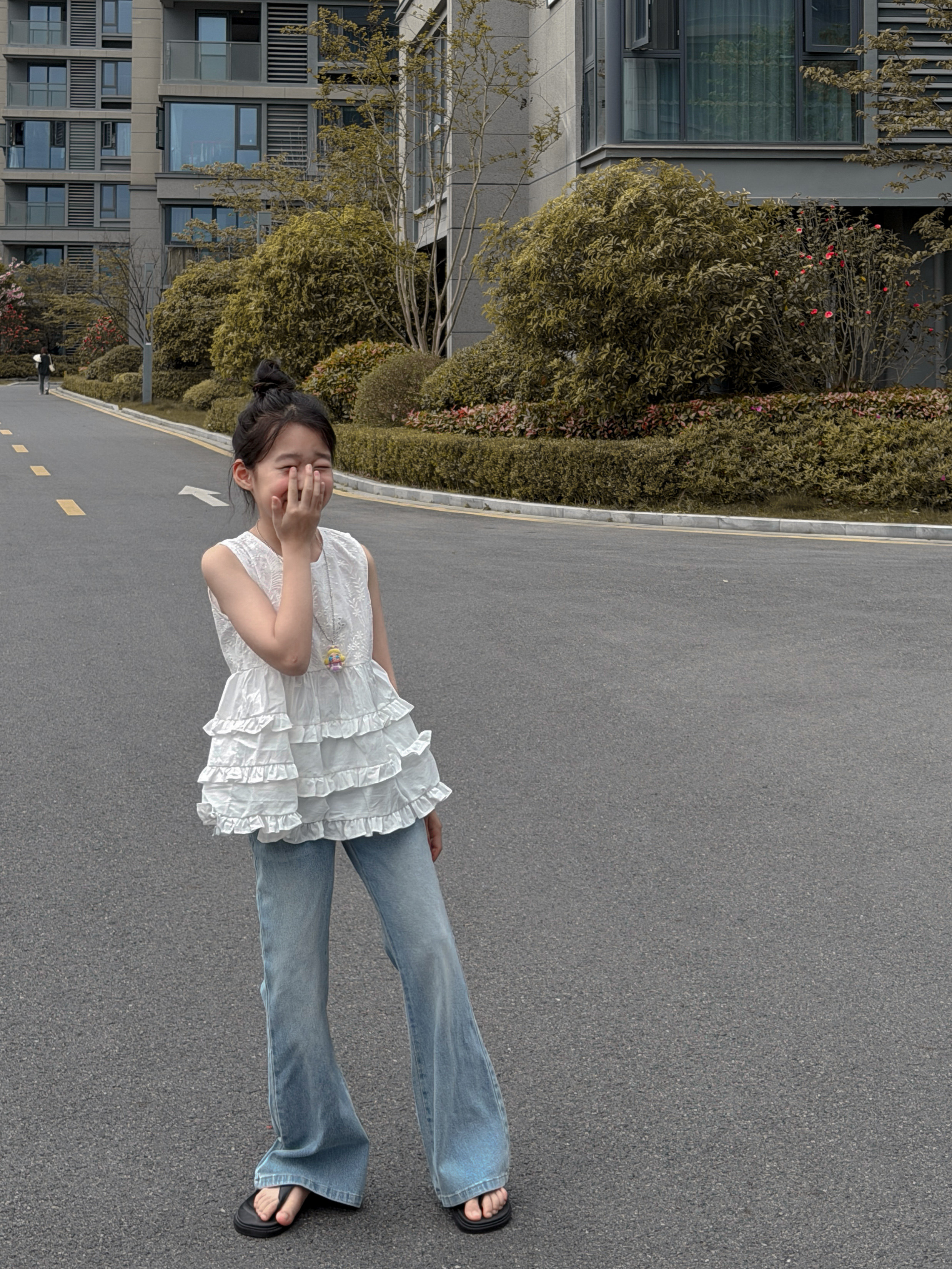 吉小可2026春夏款女童韩系小众设计气质无袖背心喇叭裤套装