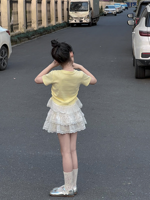 吉小可童装2025新款儿童T恤韩版夏季短袖女童蛋糕裙中大童套装