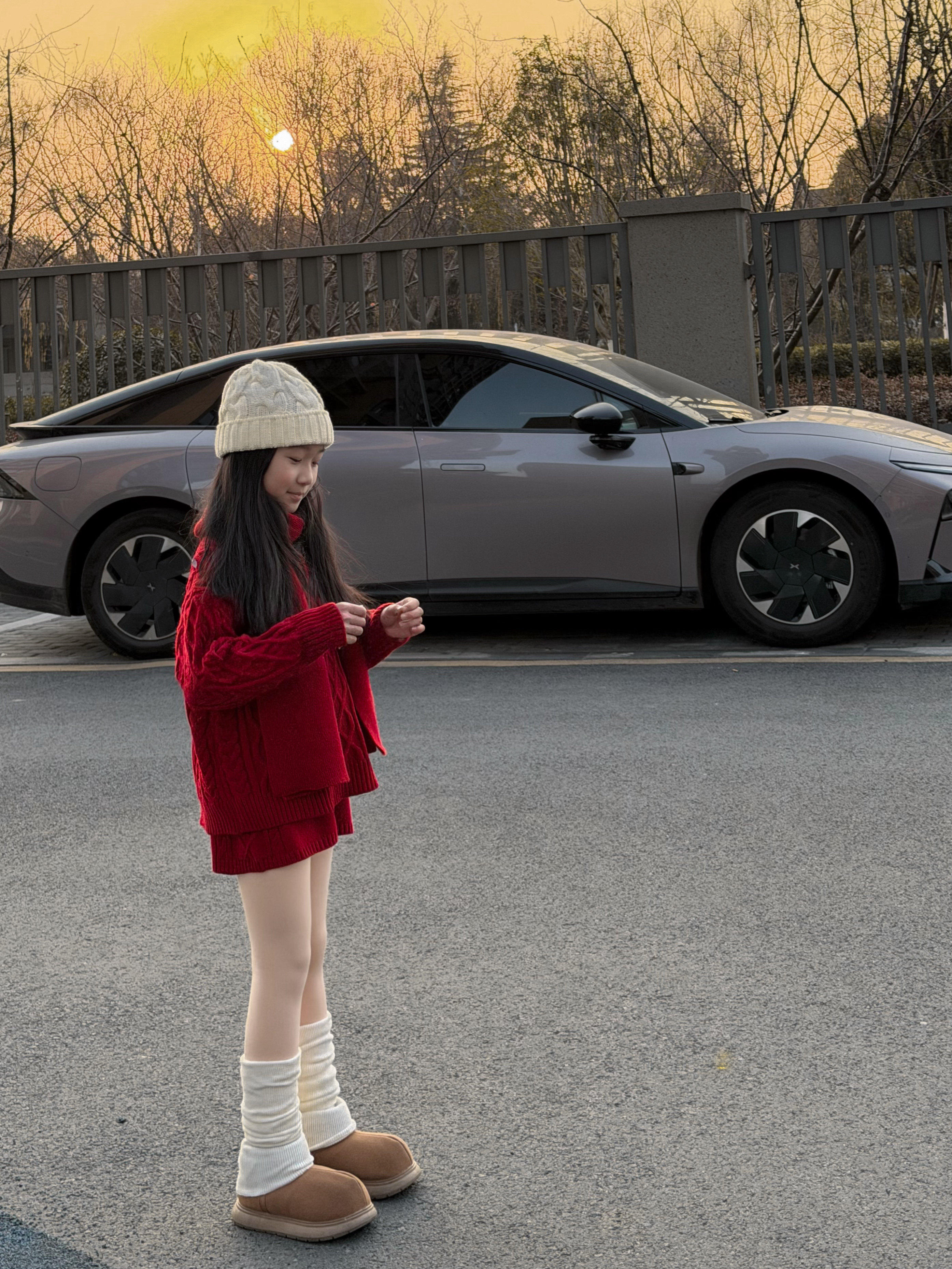 吉小可2026冬季新款女童加厚针织套装儿童红色毛衣套装过年拜年服