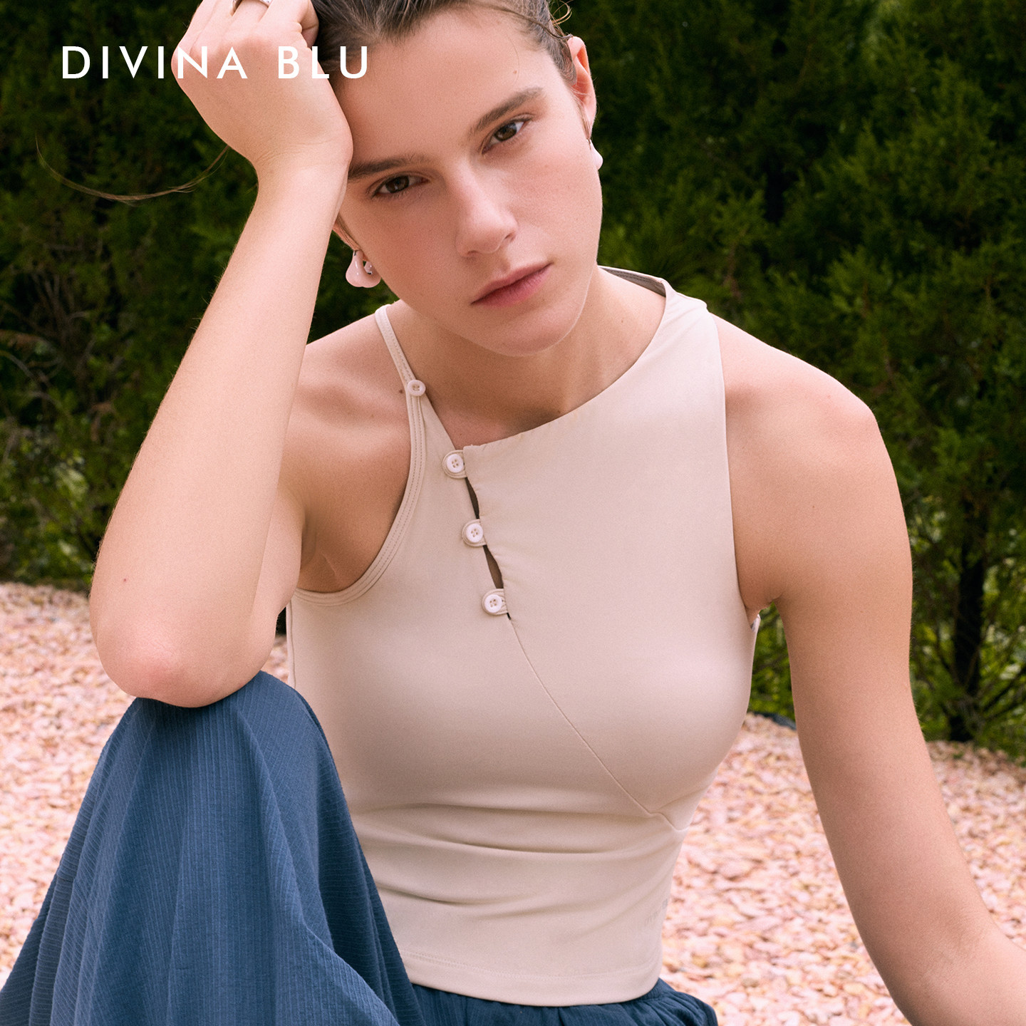 DIVINA BLU迪唯纳裸感瑜伽背心女士无袖修身百搭可外穿运动上衣