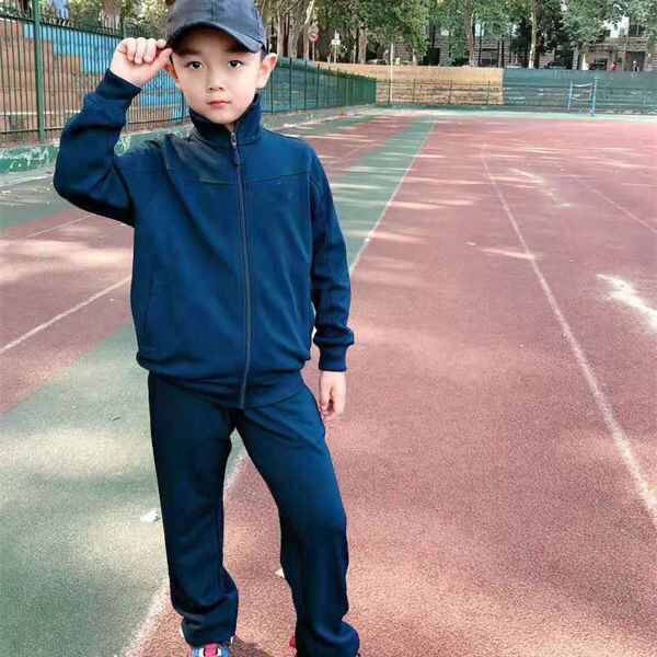 儿童春秋季长袖体能服藏青色运动训练服跑步户外夏令营套装