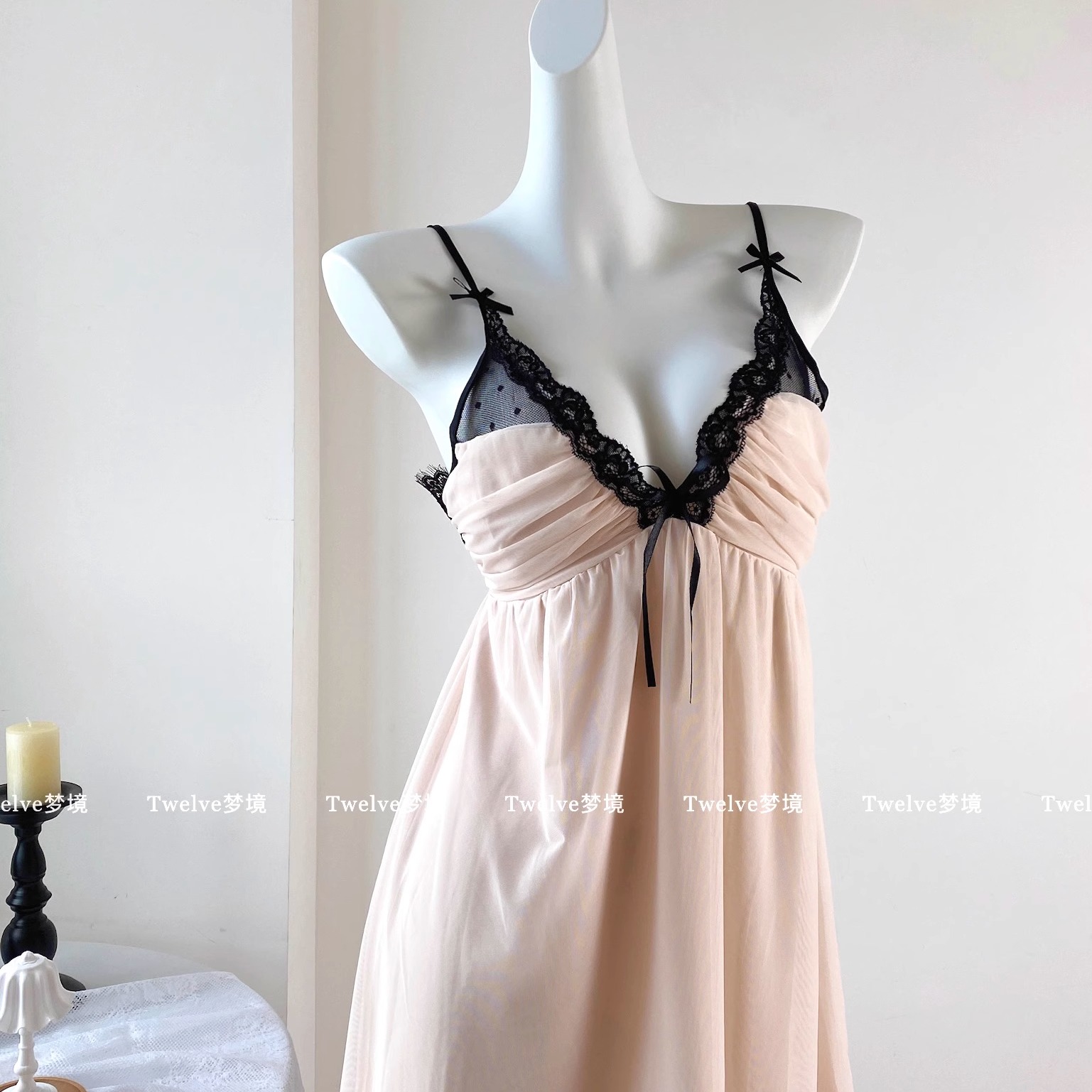 香软轻纱~法式性感睡裙带胸垫女
