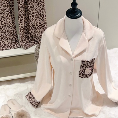 豹纹kt睡衣冬季双面绒家居服女