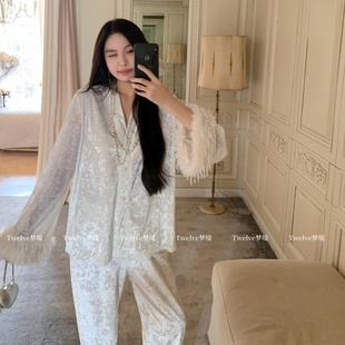 气质高级感长袖 秋冬丝绒睡衣女羽毛袖 新款 家居服套装 Twelve