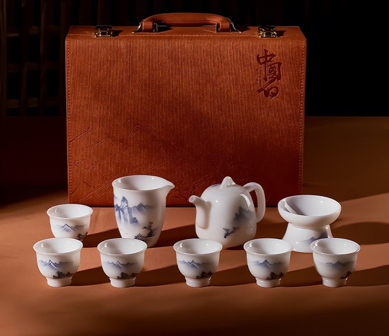 礼品陶瓷功夫茶具套装 大师郭志保手工青花山水轻奢茶壶茶杯茶漏