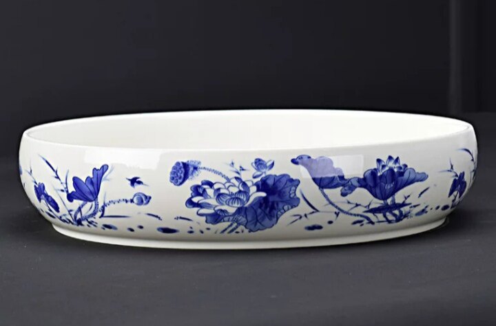 青花瓷烟灰缸大号超大特大30cm  家用茶桌多功能垃圾茶渣废水缸