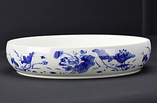 家用茶桌多功能垃圾茶渣废水缸 青花瓷烟灰缸大号超大特大30cm