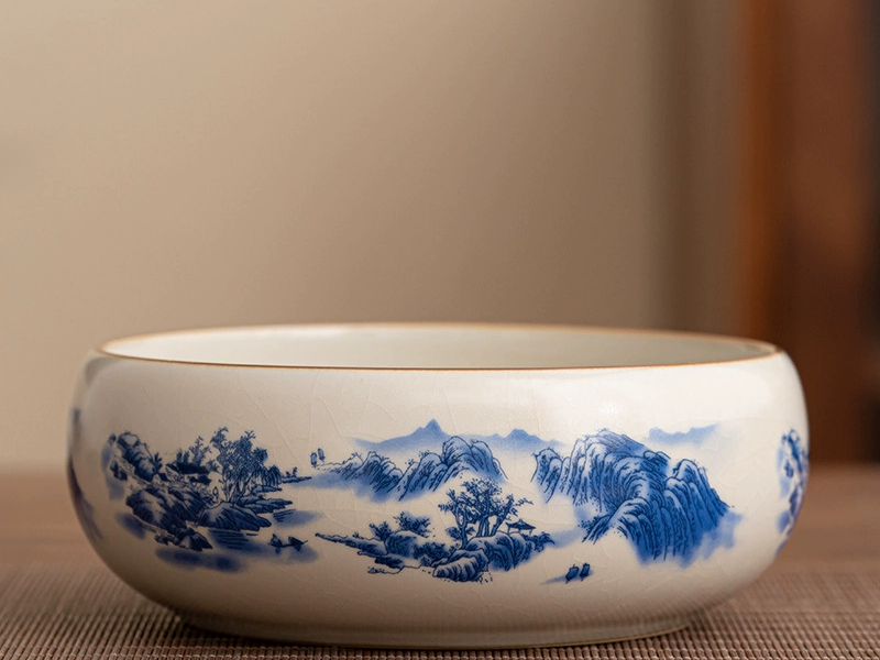 创意中式汝窑装饰烟灰缸大码 家用客厅桌面多功能垃圾收纳茶渣缸