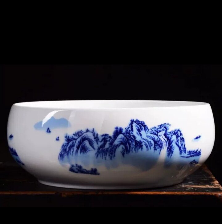 创意中式陶瓷烟灰缸大码家用 多功能果皮垃圾收纳茶渣废水缸 花盆