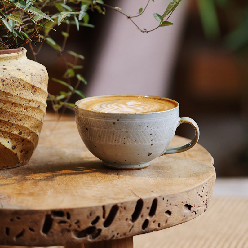南昔日式手工粗陶咖啡杯粉青瓷