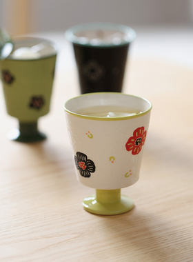 南昔釉下彩手绘高脚杯小清新青梅酒杯清酒梅子优雅酒具陶瓷高足杯