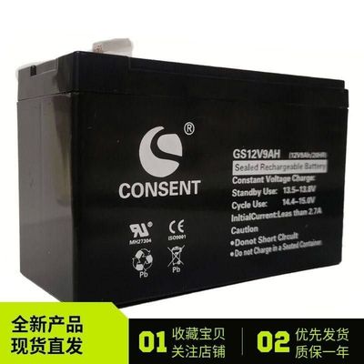 CONSENT光盛蓄电池 GS12V9AH 12V9AH/20HR 电梯应急 船舶UPS照明