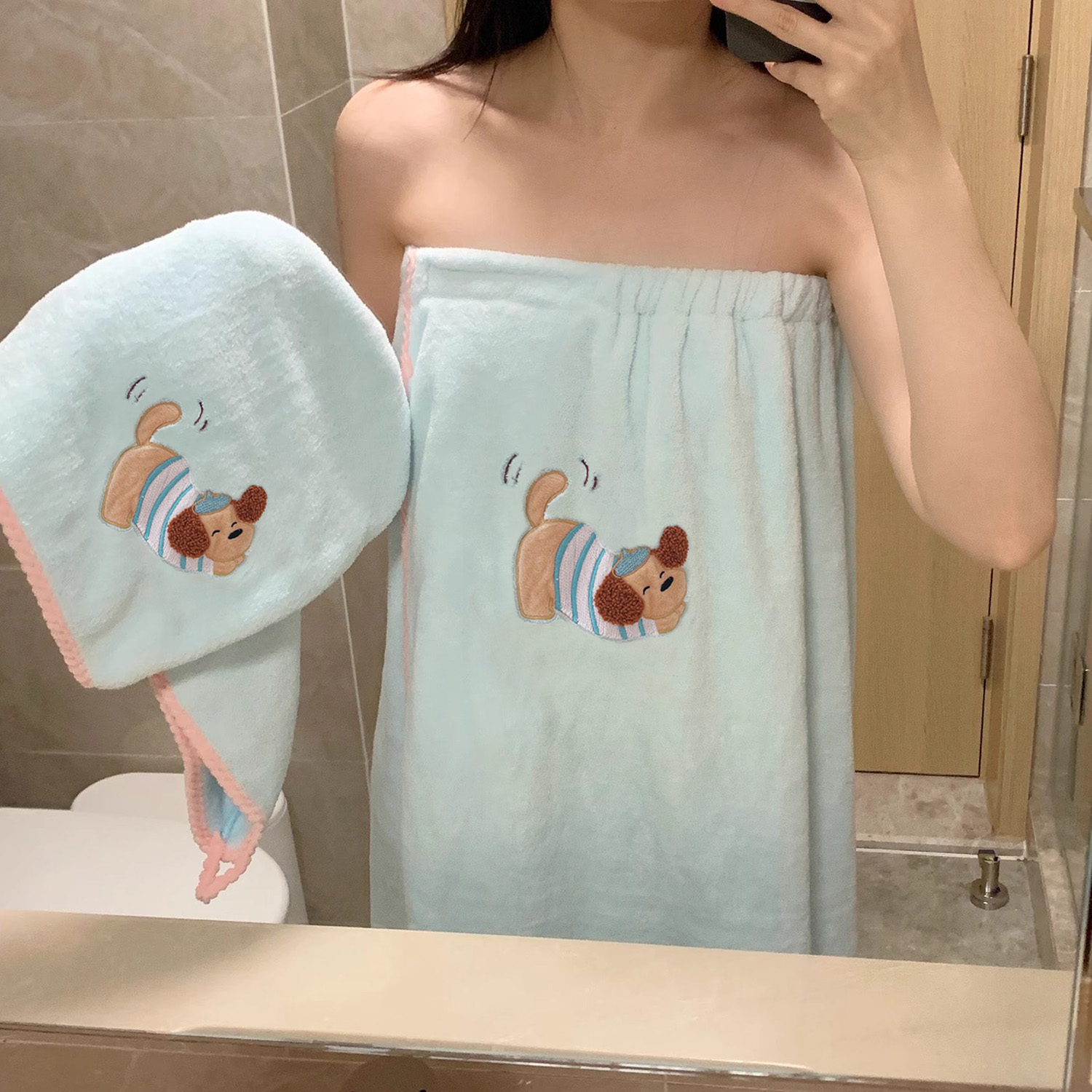 加厚可爱浴巾可穿浴裙三件套夏女