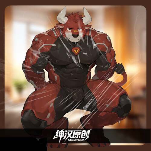 7月新品肌肉福瑞牛牛立牌原创周边furry控兽人谷子汽车摆件