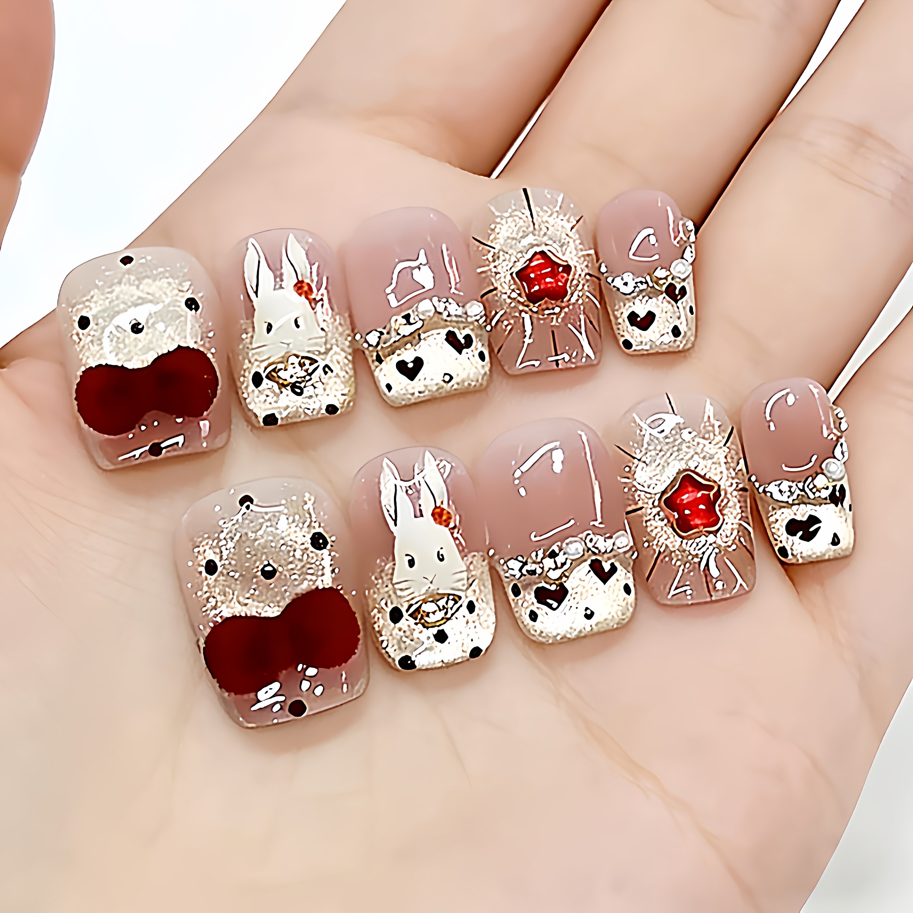 奈纯手工光疗穿戴美甲可爱丝绒兔贴片可穿戴甲短梯红色装饰卡通,彩妆/香水/美妆工具,穿戴甲/甲片,淘宝优惠券,粉丝福利购,淘宝优惠卷