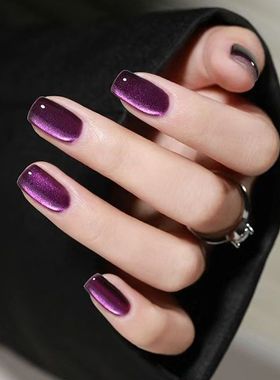 穿戴甲方形紫色晶石爆闪猫眼美甲贴片可拆卸成品假指甲False nail