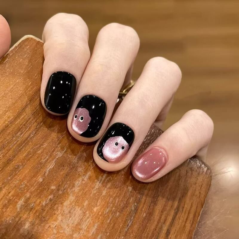 手工穿戴甲短款万圣节猫眼可爱