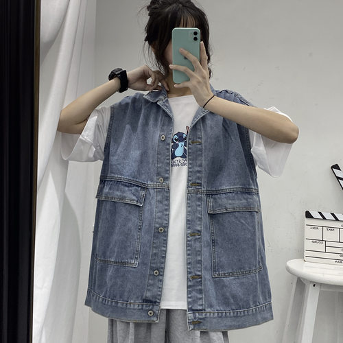 网红牛仔马甲工装夹克外套zy同款
