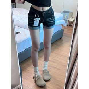 辣妹高腰顯瘦百搭緊身a字包臀熱褲 美式 復(fù)古水洗牛仔短褲 女夏新款